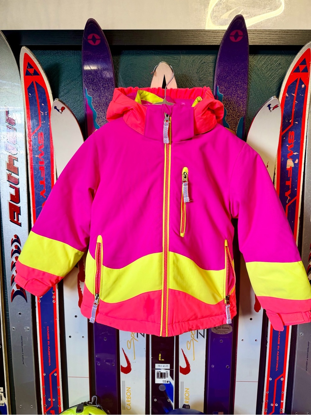 Kids Bright Pink & Yellow Ski Jacket